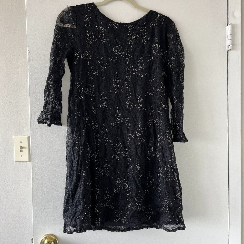ZARA Mini Black Beaded Dress Long Sleeve SMALL